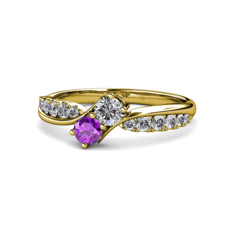 Nicia Diamond and Amethyst with Side Diamonds Bypass Ring 