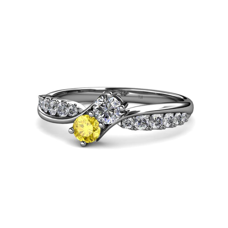 Nicia Diamond and Yellow Sapphire with Side Diamonds Bypass Ring 