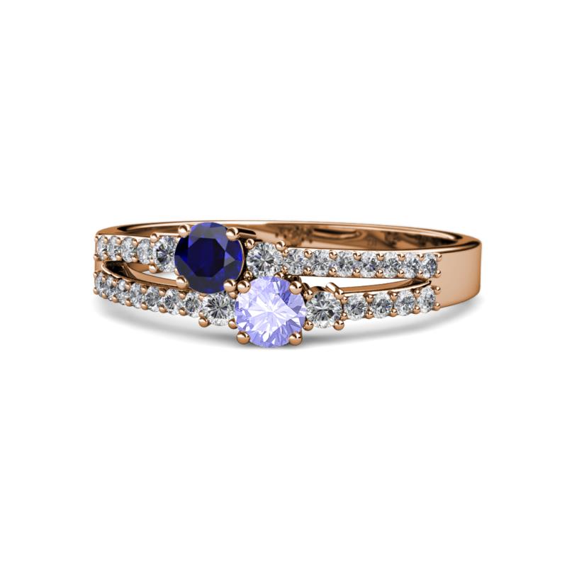 Zaira Blue Sapphire and Tanzanite with Side Diamonds Split Shank Ring 
