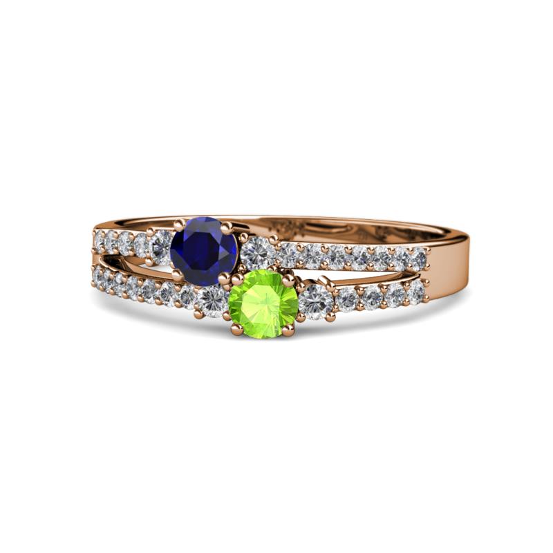 Zaira Blue Sapphire and Peridot with Side Diamonds Split Shank Ring 