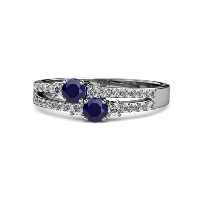 Zaira Blue Sapphire with Side Diamonds Split Shank Ring 
