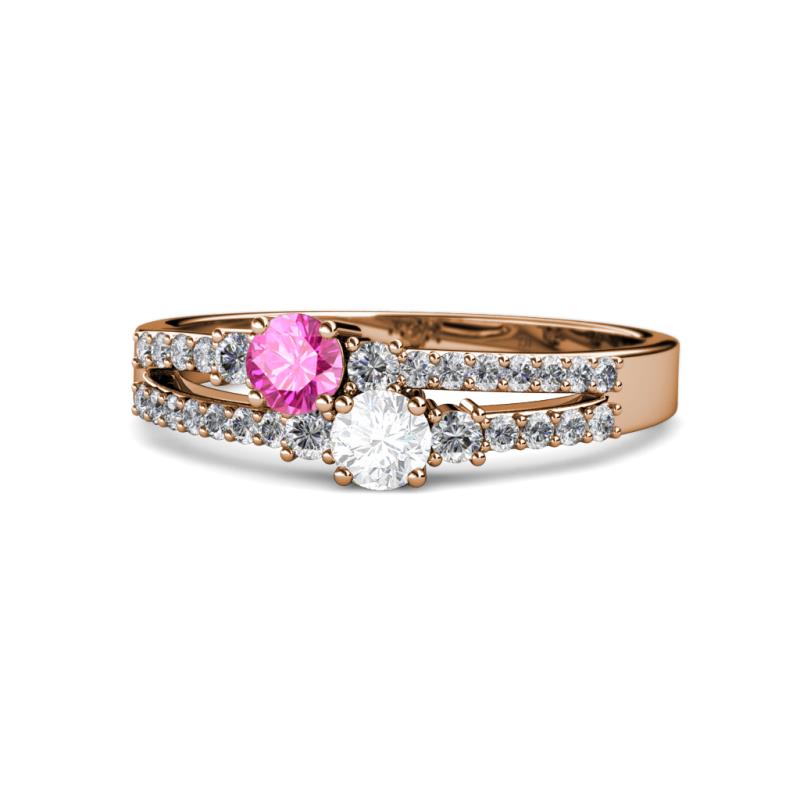 Zaira Pink and White Sapphire with Side Diamonds Split Shank Ring 