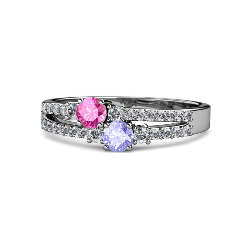 Zaira Pink Sapphire and Tanzanite with Side Diamonds Split Shank Ring 