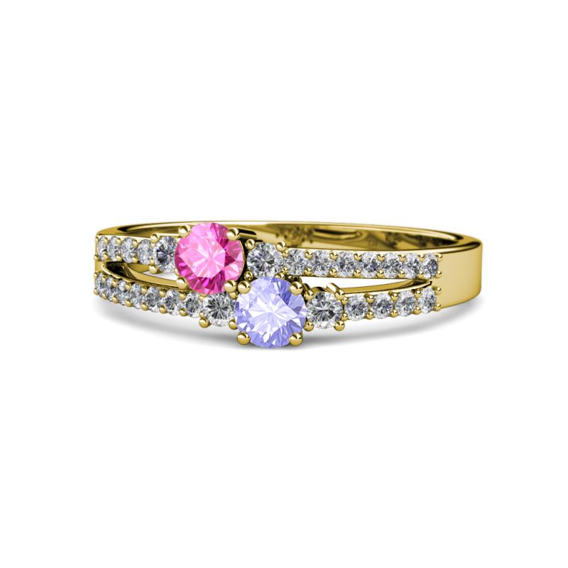 Zaira Pink Sapphire and Tanzanite with Side Diamonds Split Shank Ring 