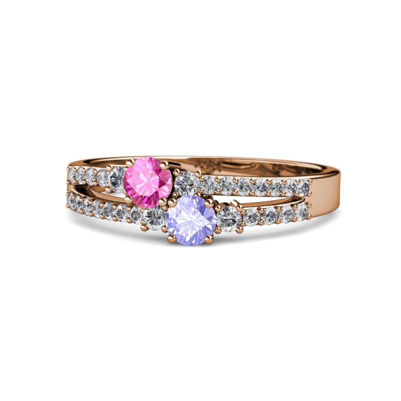 Zaira Pink Sapphire and Tanzanite with Side Diamonds Split Shank Ring 