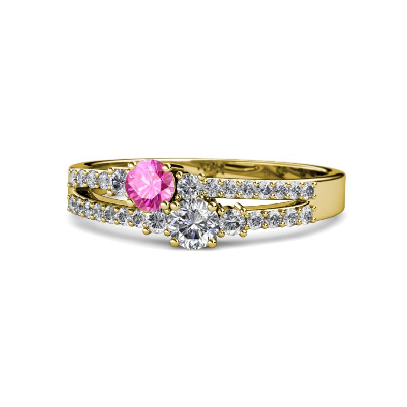 Zaira Pink Sapphire and Diamond with Side Diamonds Split Shank Ring 