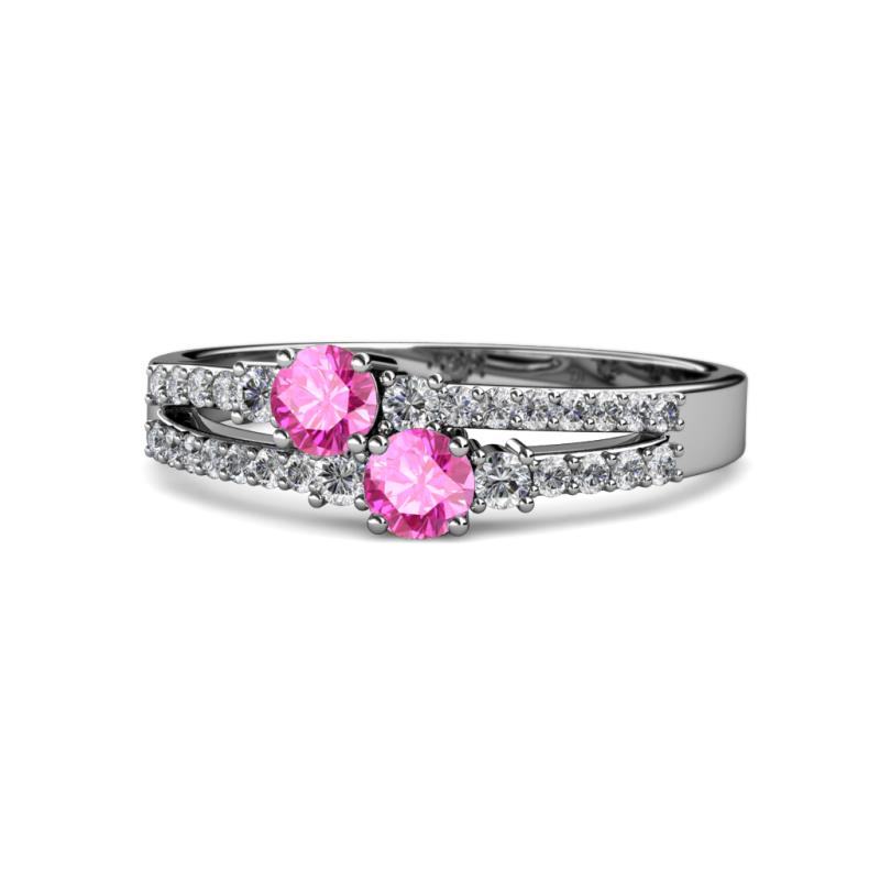 Zaira Pink Sapphire with Side Diamonds Split Shank Ring 