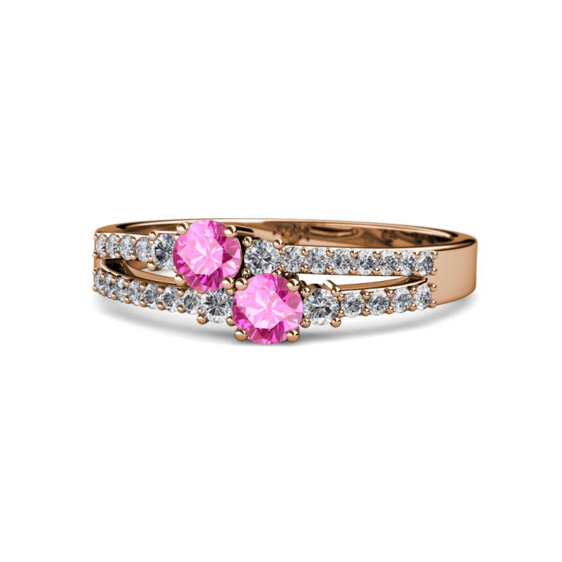 Zaira Pink Sapphire with Side Diamonds Split Shank Ring 