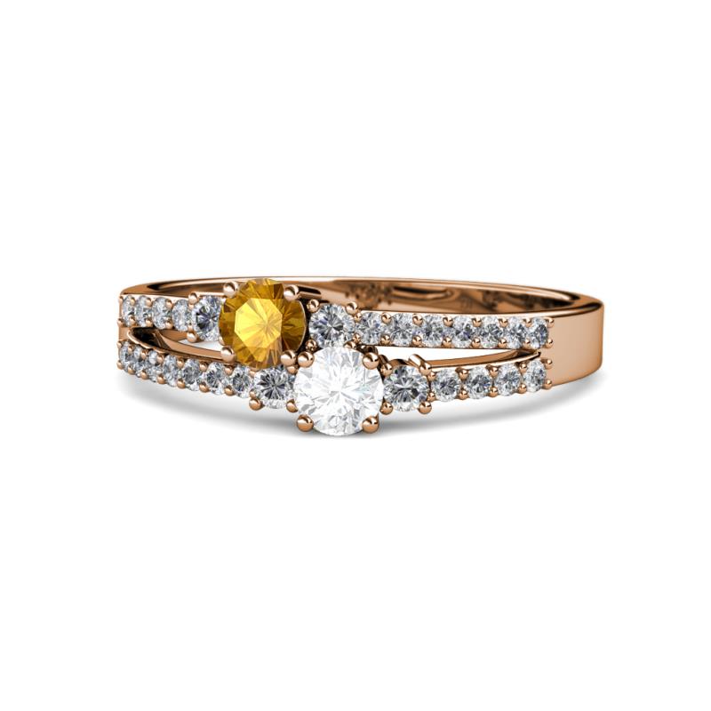 Zaira Citrine and White Sapphire with Side Diamonds Split Shank Ring 