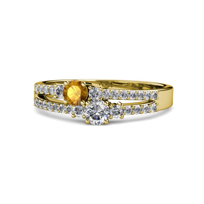 Zaira Citrine and Diamond with Side Diamonds Split Shank Ring 