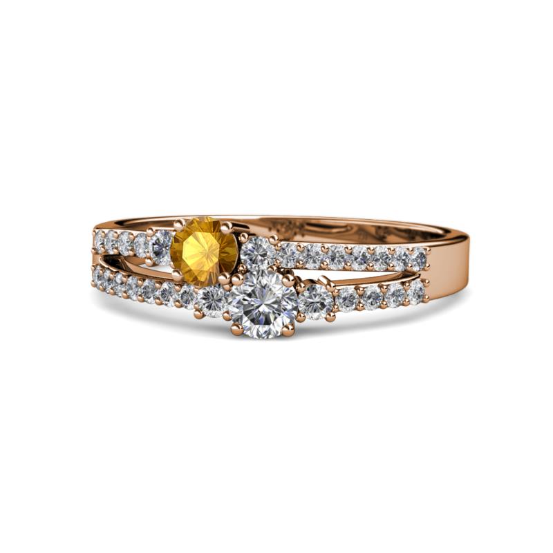 Zaira Citrine and Diamond with Side Diamonds Split Shank Ring 