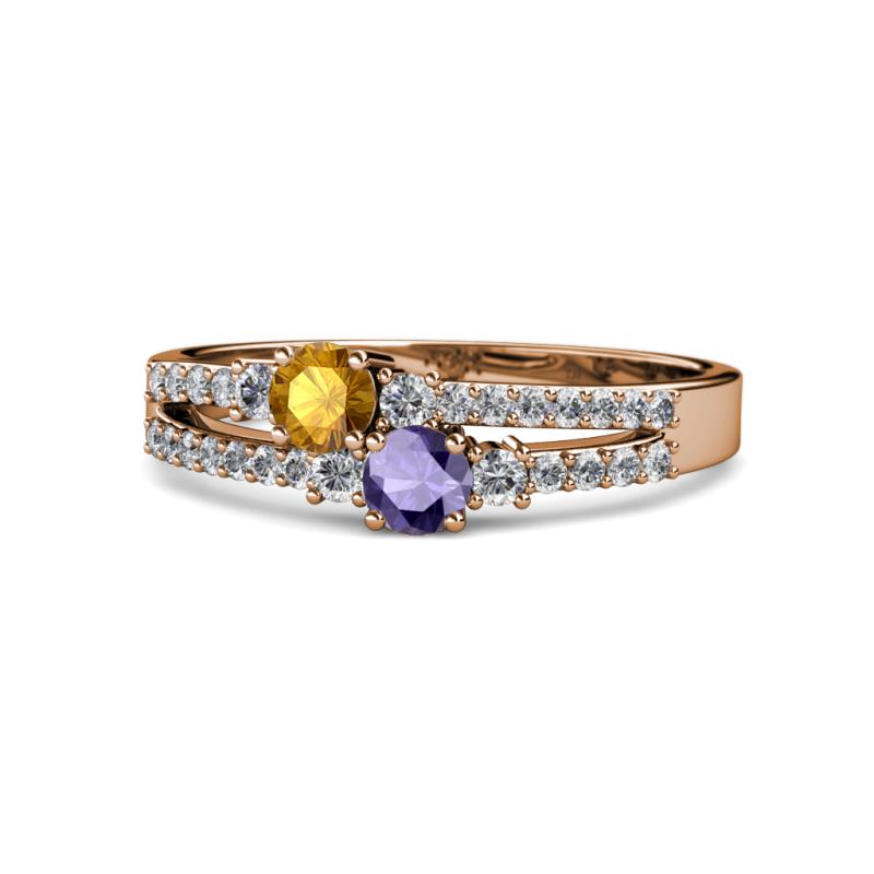 Zaira Citrine and Iolite with Side Diamonds Split Shank Ring 