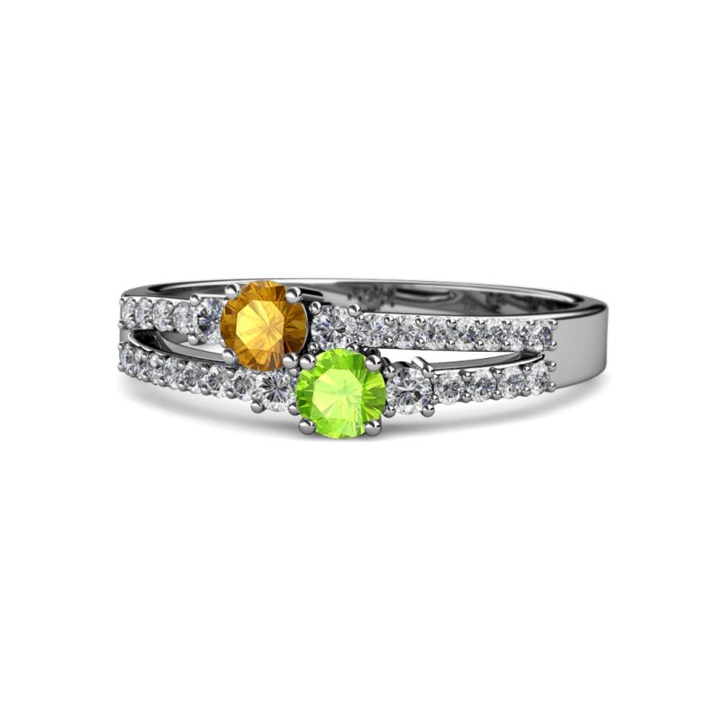 Zaira Citrine and Peridot with Side Diamonds Split Shank Ring 