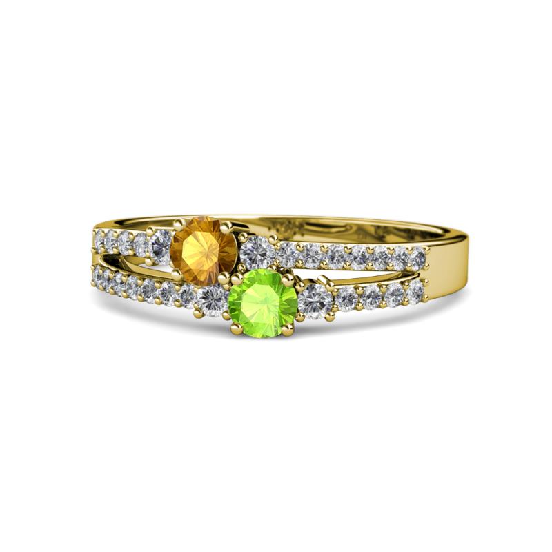 Zaira Citrine and Peridot with Side Diamonds Split Shank Ring 