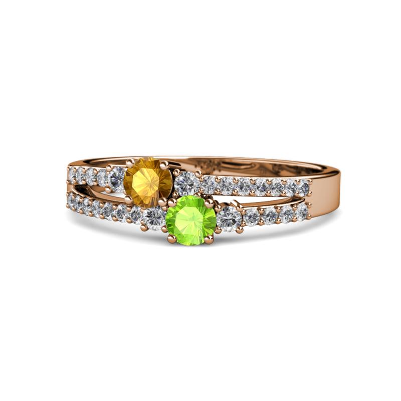 Zaira Citrine and Peridot with Side Diamonds Split Shank Ring 