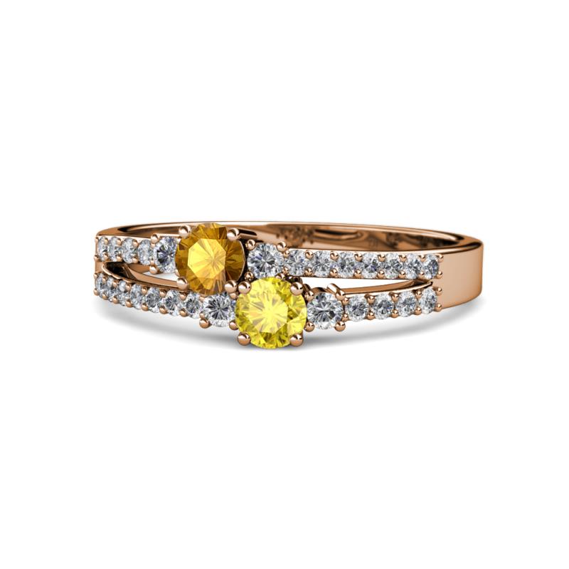 Zaira Citrine and Yellow Sapphire with Side Diamonds Split Shank Ring 