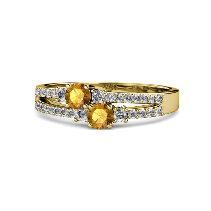 Zaira Citrine with Side Diamonds Split Shank Ring 