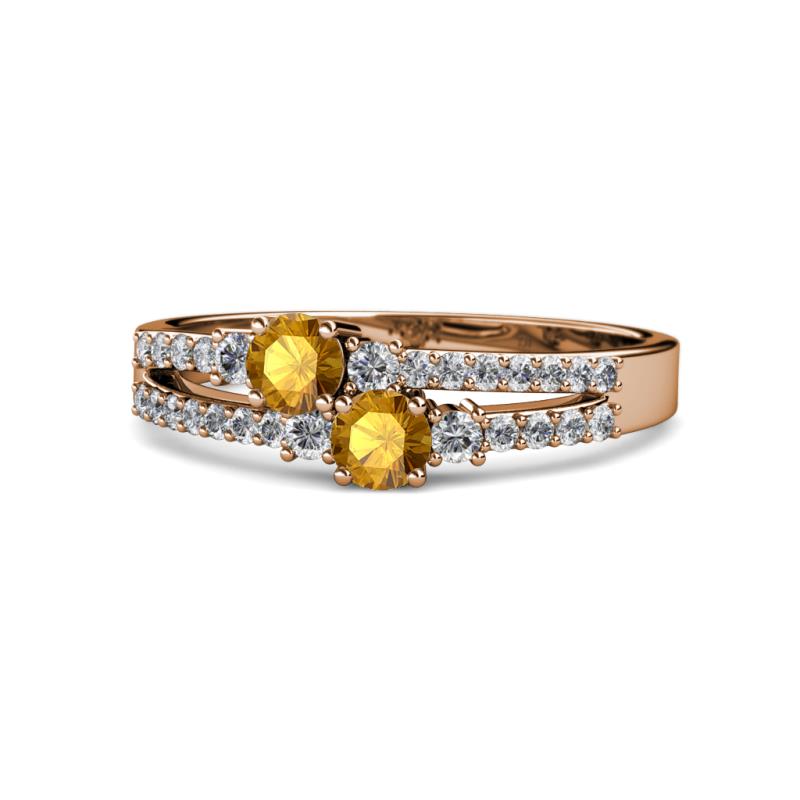 Zaira Citrine with Side Diamonds Split Shank Ring 