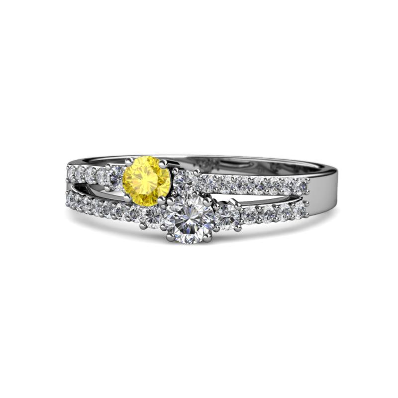 Zaira Yellow Sapphire and Diamond with Side Diamonds Split Shank Ring 