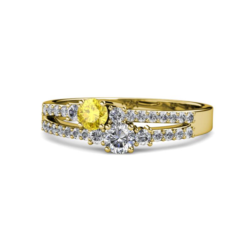 Zaira Yellow Sapphire and Diamond with Side Diamonds Split Shank Ring 