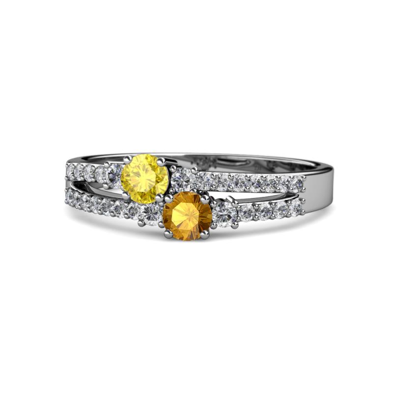 Zaira Yellow Sapphire and Citrine with Side Diamonds Split Shank Ring 