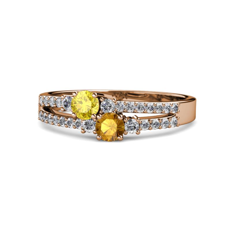 Zaira Yellow Sapphire and Citrine with Side Diamonds Split Shank Ring 