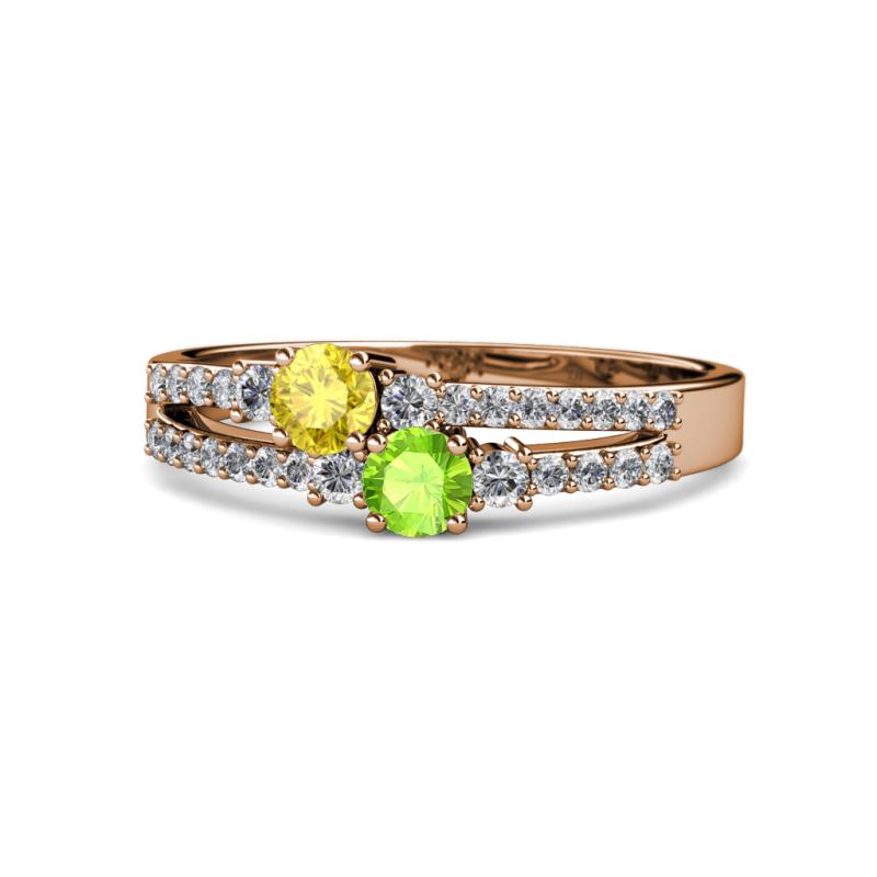 Zaira Yellow Sapphire and Peridot with Side Diamonds Split Shank Ring 