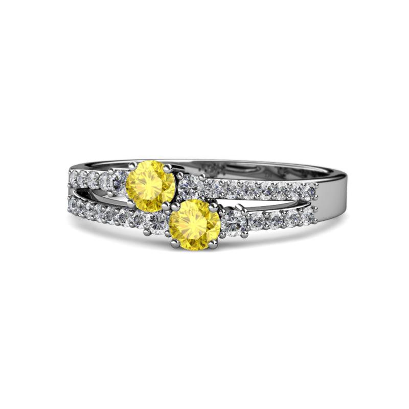 Zaira Yellow Sapphire with Side Diamonds Split Shank Ring 