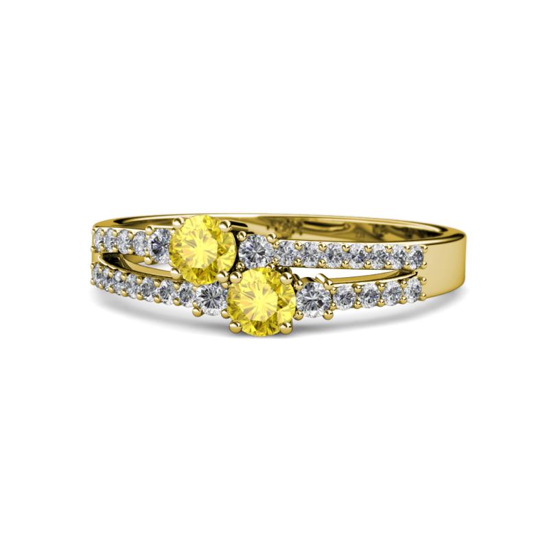 Zaira Yellow Sapphire with Side Diamonds Split Shank Ring 