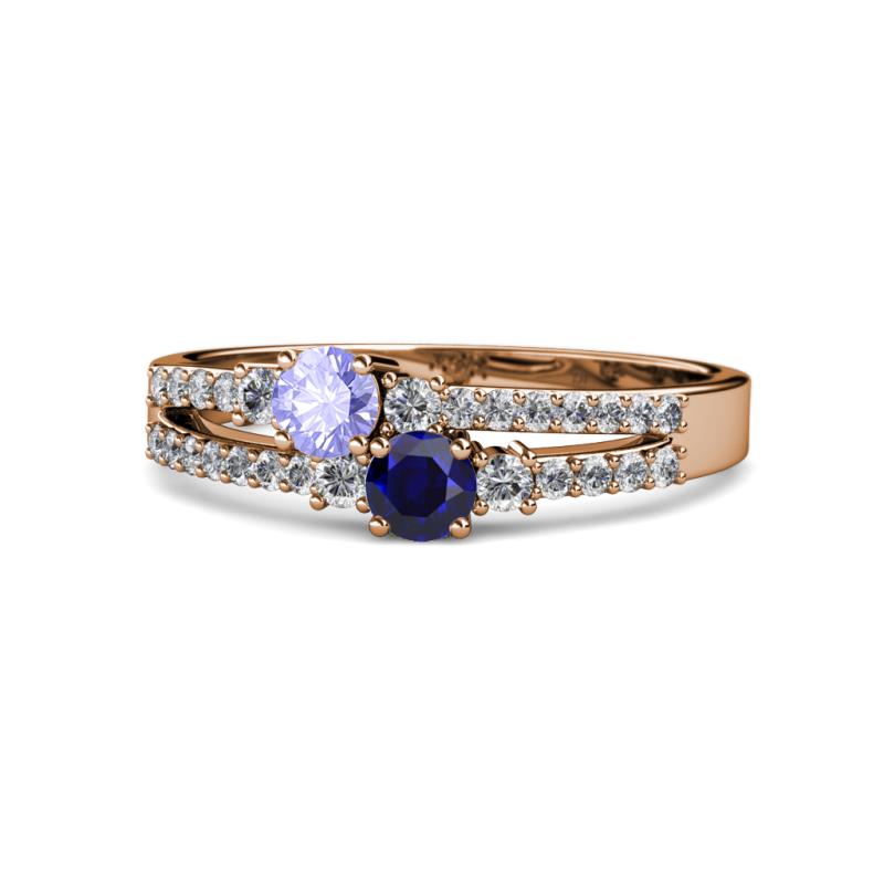 Zaira Tanzanite and Blue Sapphire with Side Diamonds Split Shank Ring 