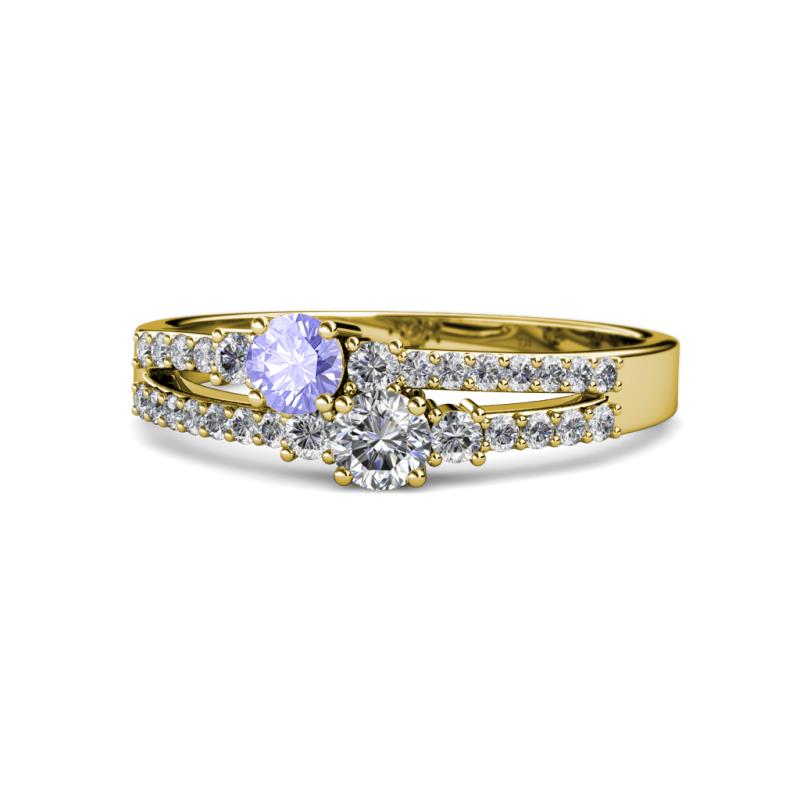 Zaira Tanzanite and Diamond with Side Diamonds Split Shank Ring 