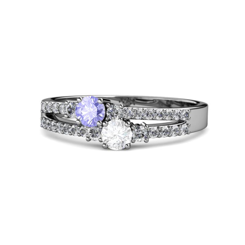 Zaira Tanzanite and White Sapphire with Side Diamonds Split Shank Ring 