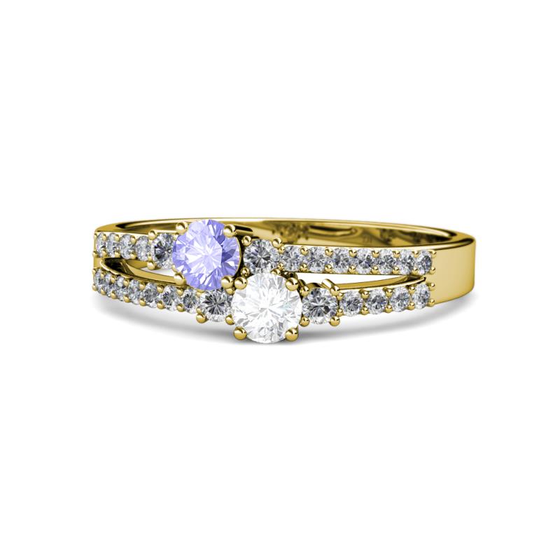 Zaira Tanzanite and White Sapphire with Side Diamonds Split Shank Ring 