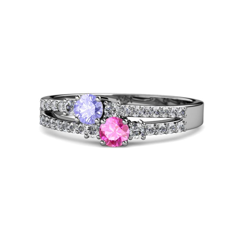 Zaira Tanzanite and Pink Sapphire with Side Diamonds Split Shank Ring 