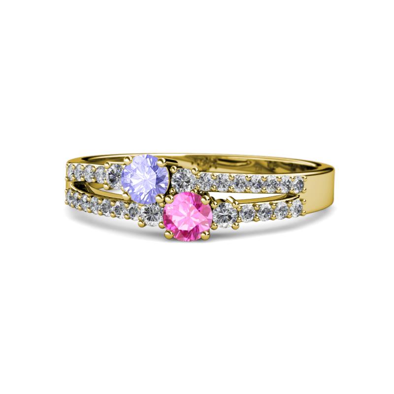 Zaira Tanzanite and Pink Sapphire with Side Diamonds Split Shank Ring 