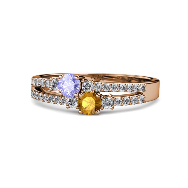 Zaira Tanzanite and Citrine with Side Diamonds Split Shank Ring 