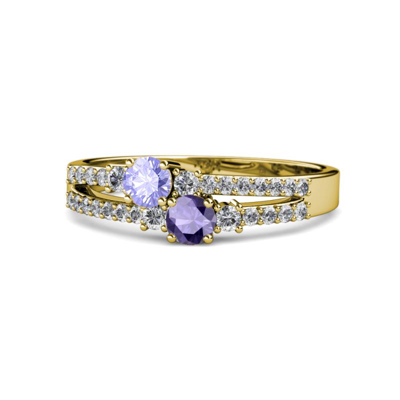 Zaira Tanzanite and Iolite with Side Diamonds Split Shank Ring 