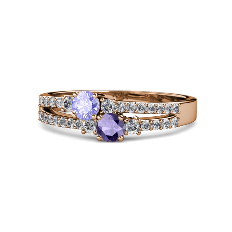 Zaira Tanzanite and Iolite with Side Diamonds Split Shank Ring 