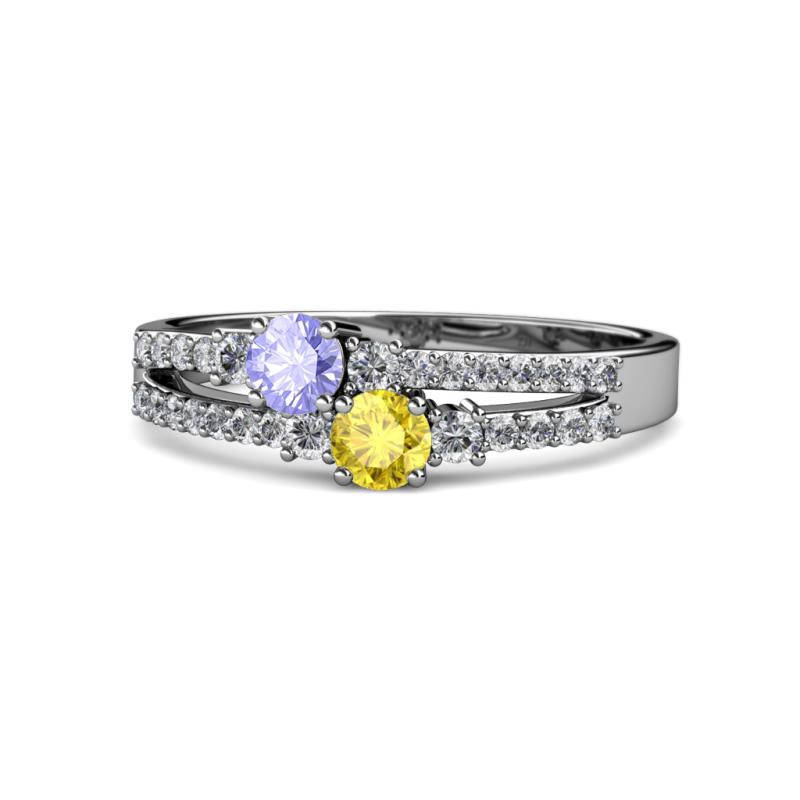 Zaira Tanzanite and Yellow Sapphire with Side Diamonds Split Shank Ring 