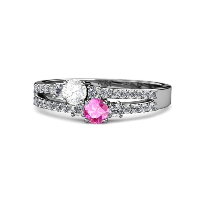 Zaira White and Pink Sapphire with Side Diamonds Split Shank Ring 