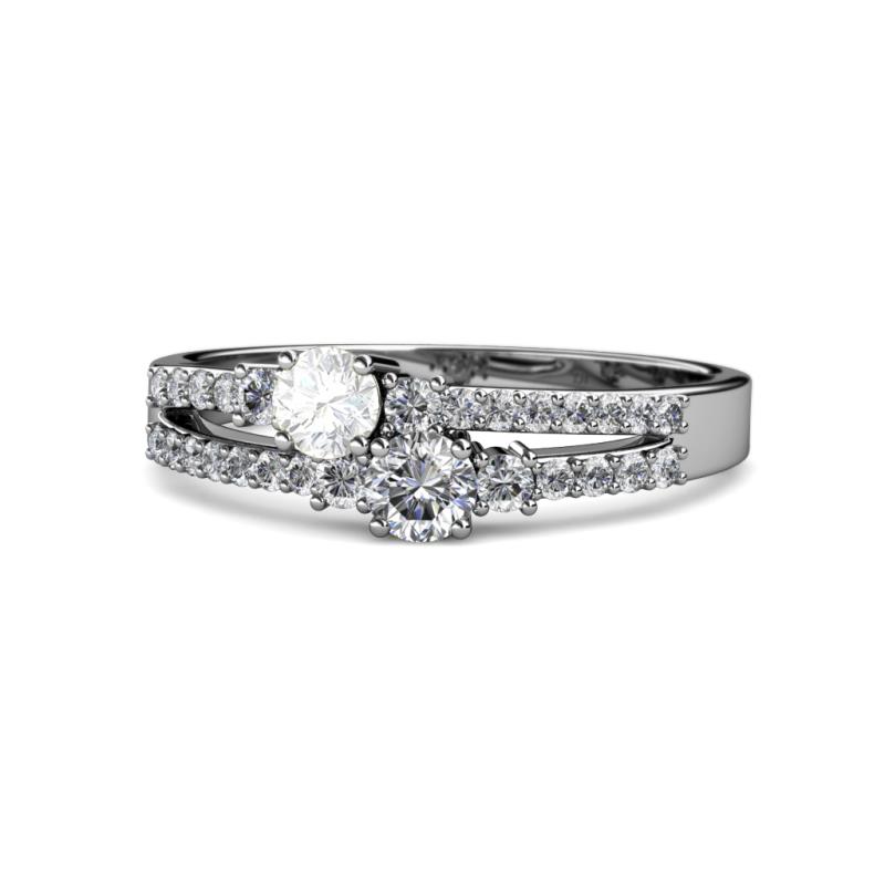 Zaira White Sapphire and Diamond with Side Diamonds Split Shank Ring 