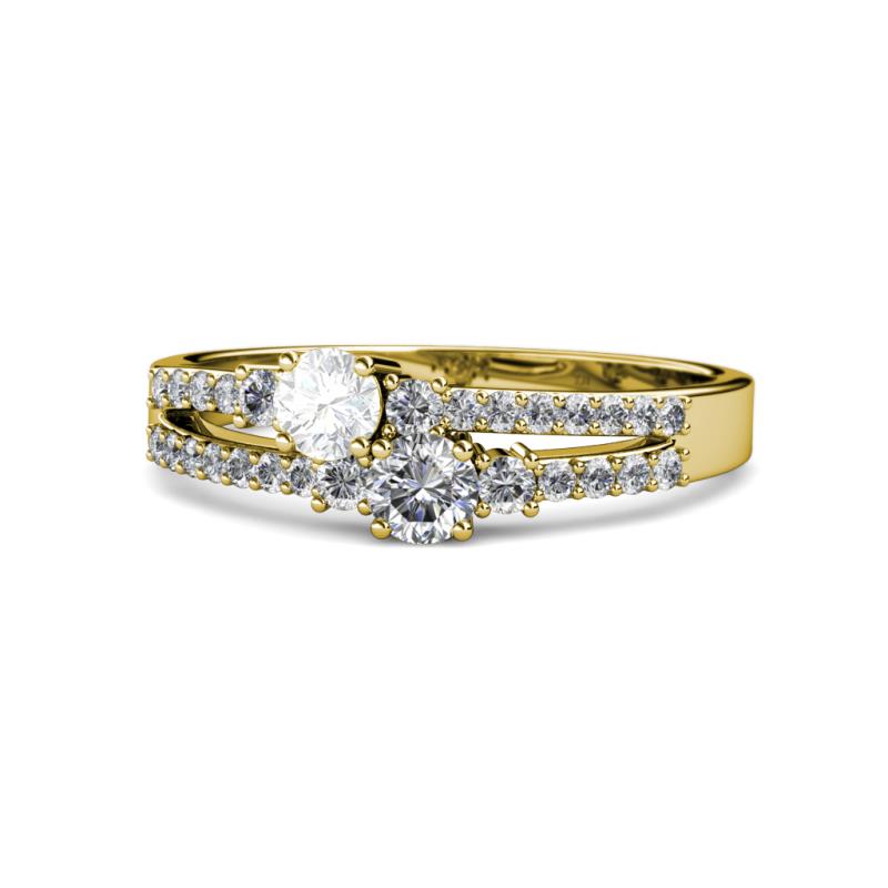 Zaira White Sapphire and Diamond with Side Diamonds Split Shank Ring 