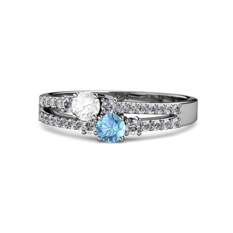 Zaira White Sapphire and Blue Topaz with Side Diamonds Split Shank Ring 