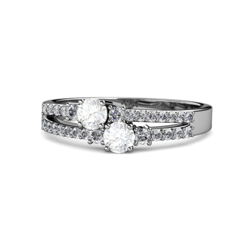 Zaira White Sapphire with Side Diamonds Split Shank Ring 