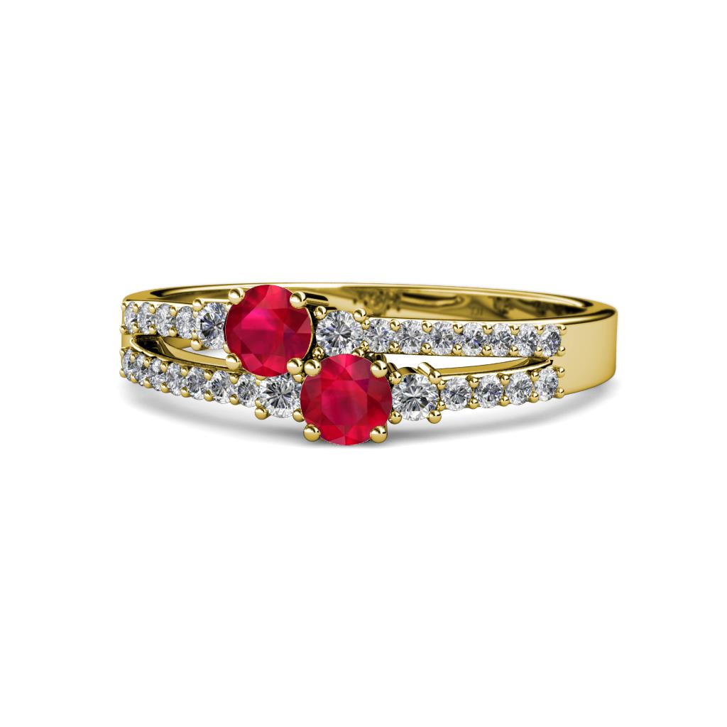 Zaira Ruby with Side Diamonds Split Shank Ring 