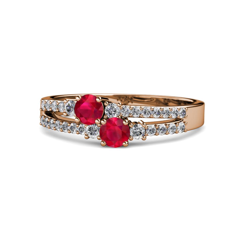 Zaira Ruby with Side Diamonds Split Shank Ring 