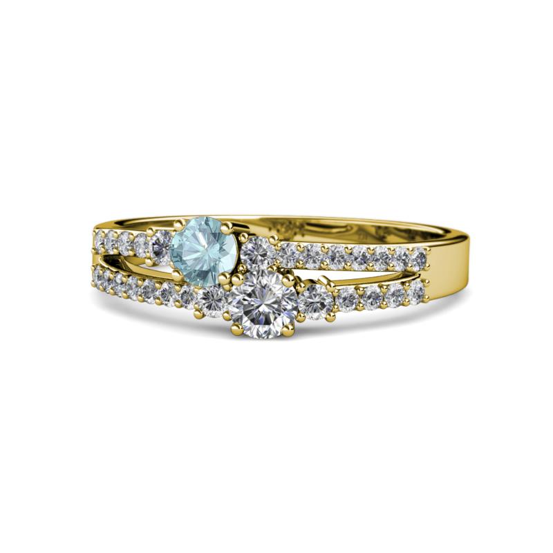 Zaira Aquamarine and Diamond with Side Diamonds Split Shank Ring 