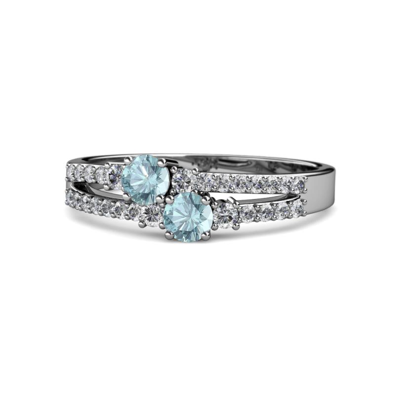 Zaira Aquamarine with Side Diamonds Split Shank Ring 