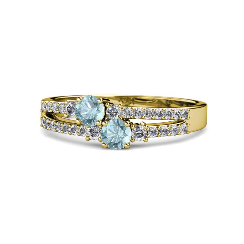Zaira Aquamarine with Side Diamonds Split Shank Ring 