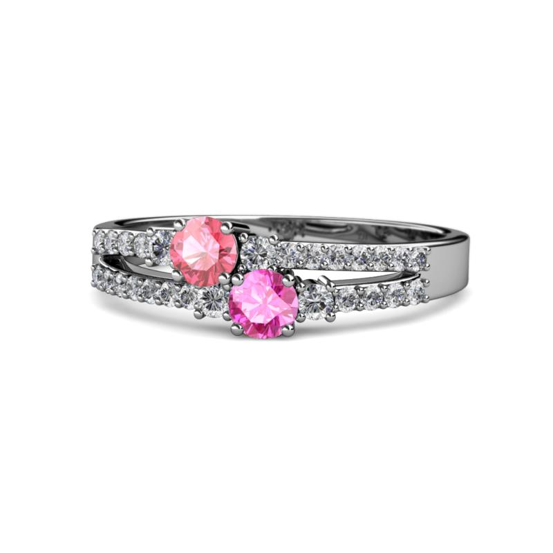 Zaira Pink Tourmaline and Pink Sapphire with Side Diamonds Split Shank Ring 